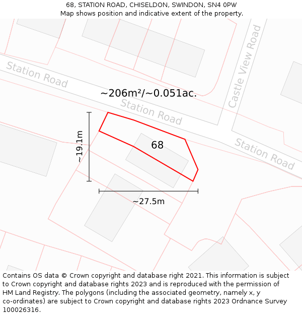 68, STATION ROAD, CHISELDON, SWINDON, SN4 0PW: Plot and title map