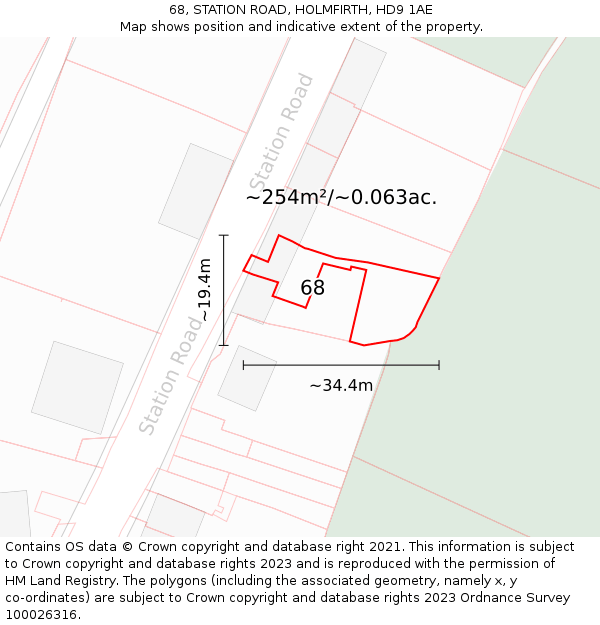 68, STATION ROAD, HOLMFIRTH, HD9 1AE: Plot and title map