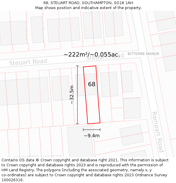 68, STEUART ROAD, SOUTHAMPTON, SO18 1AH: Plot and title map