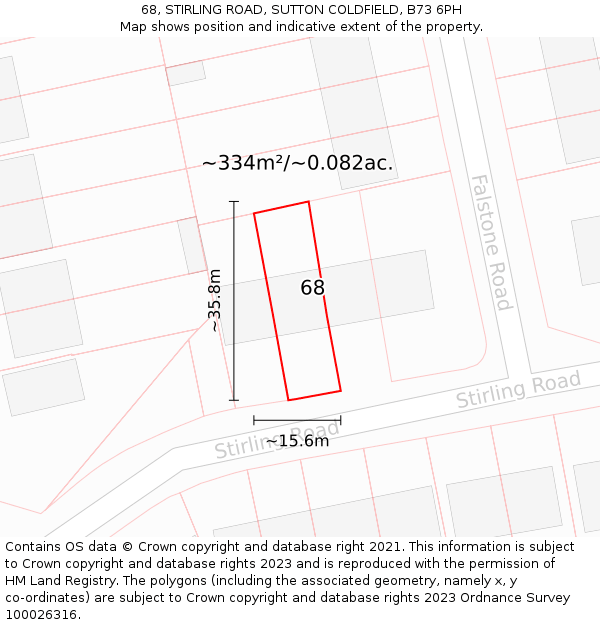 68, STIRLING ROAD, SUTTON COLDFIELD, B73 6PH: Plot and title map