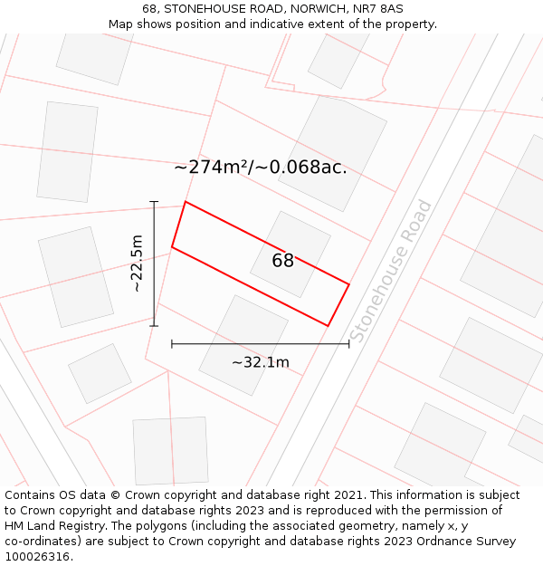 68, STONEHOUSE ROAD, NORWICH, NR7 8AS: Plot and title map