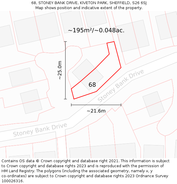 68, STONEY BANK DRIVE, KIVETON PARK, SHEFFIELD, S26 6SJ: Plot and title map