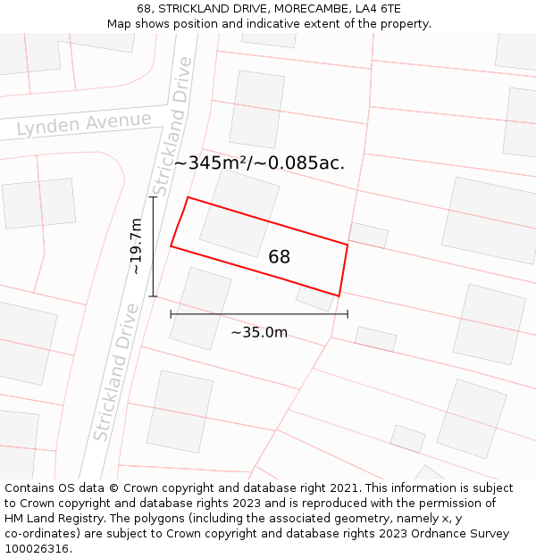68, STRICKLAND DRIVE, MORECAMBE, LA4 6TE: Plot and title map