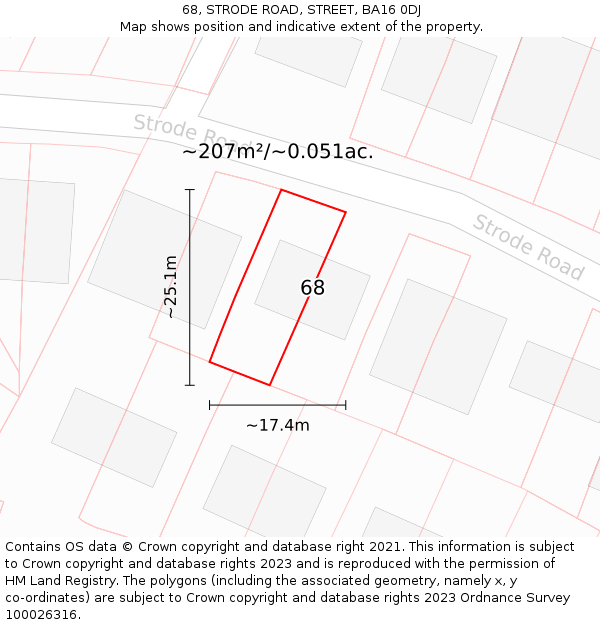 68, STRODE ROAD, STREET, BA16 0DJ: Plot and title map