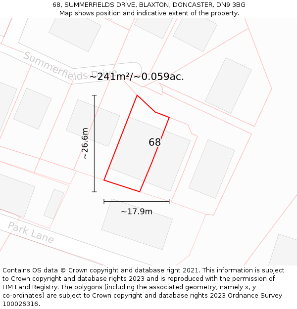 68, SUMMERFIELDS DRIVE, BLAXTON, DONCASTER, DN9 3BG: Plot and title map