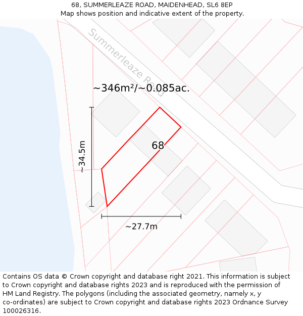 68, SUMMERLEAZE ROAD, MAIDENHEAD, SL6 8EP: Plot and title map