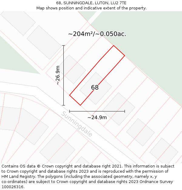68, SUNNINGDALE, LUTON, LU2 7TE: Plot and title map