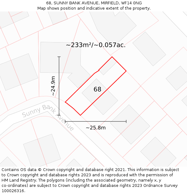 68, SUNNY BANK AVENUE, MIRFIELD, WF14 0NG: Plot and title map