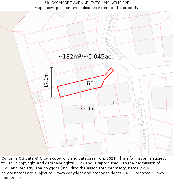68, SYCAMORE AVENUE, EVESHAM, WR11 1YE: Plot and title map