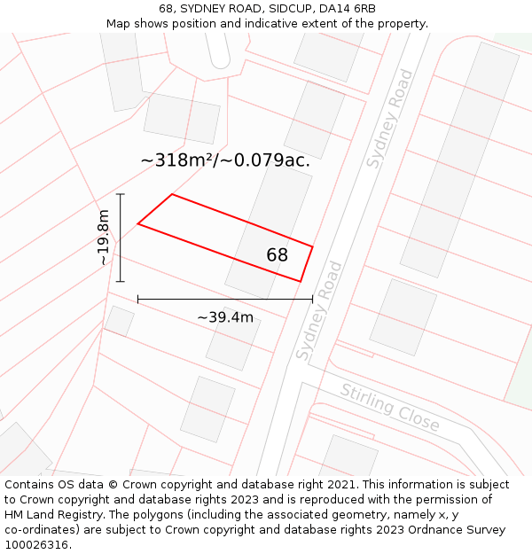 68, SYDNEY ROAD, SIDCUP, DA14 6RB: Plot and title map