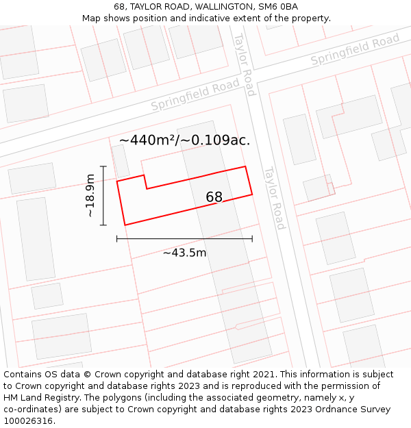 68, TAYLOR ROAD, WALLINGTON, SM6 0BA: Plot and title map