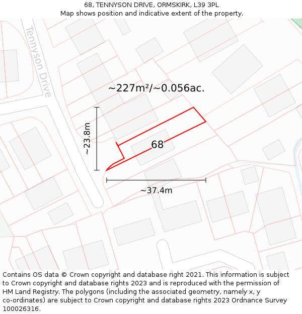 68, TENNYSON DRIVE, ORMSKIRK, L39 3PL: Plot and title map