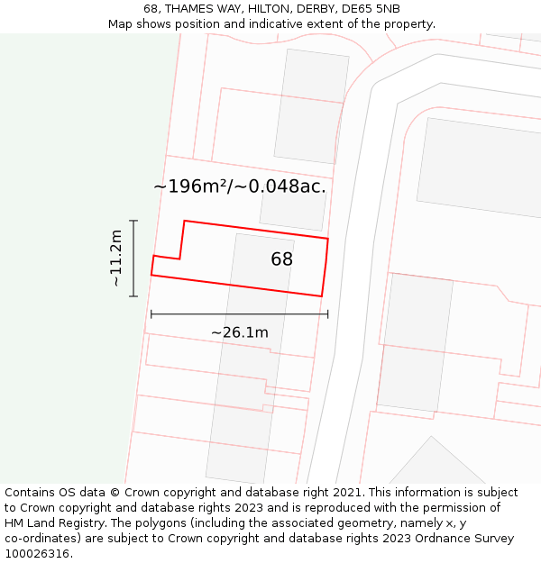 68, THAMES WAY, HILTON, DERBY, DE65 5NB: Plot and title map