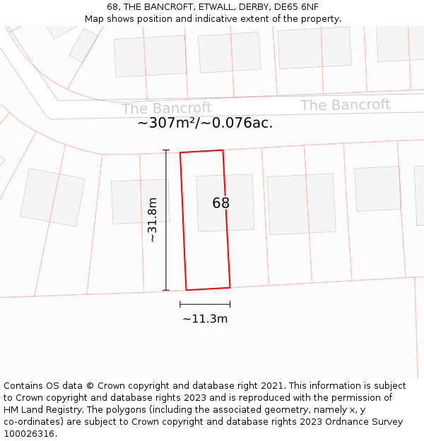 68, THE BANCROFT, ETWALL, DERBY, DE65 6NF: Plot and title map