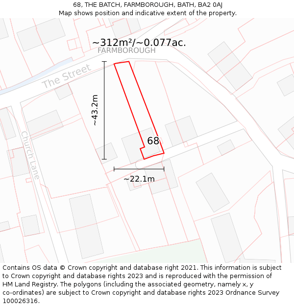 68, THE BATCH, FARMBOROUGH, BATH, BA2 0AJ: Plot and title map