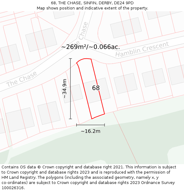 68, THE CHASE, SINFIN, DERBY, DE24 9PD: Plot and title map