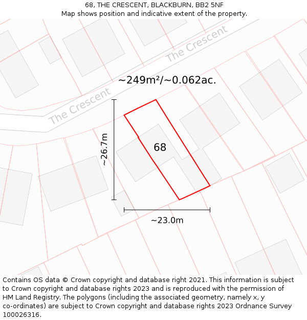 68, THE CRESCENT, BLACKBURN, BB2 5NF: Plot and title map