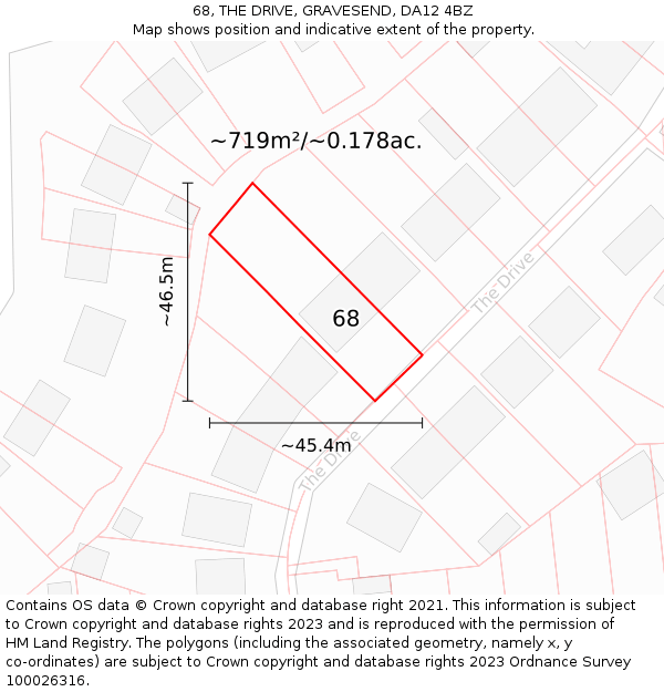 68, THE DRIVE, GRAVESEND, DA12 4BZ: Plot and title map