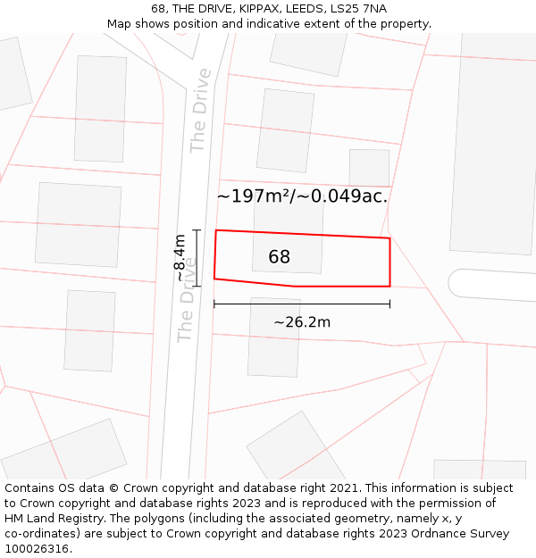 68, THE DRIVE, KIPPAX, LEEDS, LS25 7NA: Plot and title map