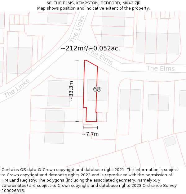 68, THE ELMS, KEMPSTON, BEDFORD, MK42 7JP: Plot and title map