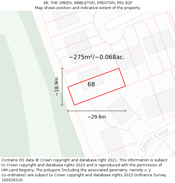 68, THE GREEN, RIBBLETON, PRESTON, PR2 6QF: Plot and title map
