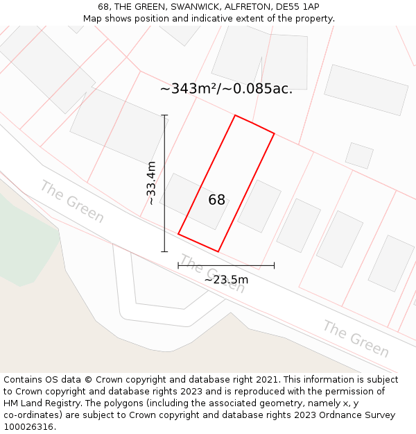 68, THE GREEN, SWANWICK, ALFRETON, DE55 1AP: Plot and title map