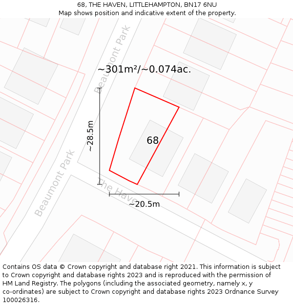 68, THE HAVEN, LITTLEHAMPTON, BN17 6NU: Plot and title map