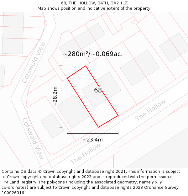 68, THE HOLLOW, BATH, BA2 1LZ: Plot and title map