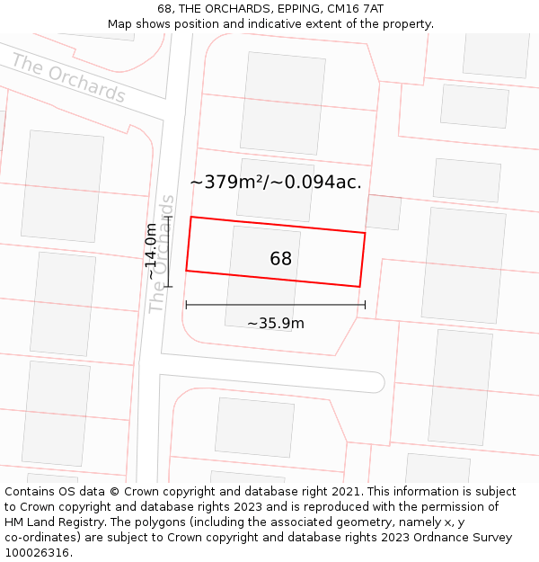 68, THE ORCHARDS, EPPING, CM16 7AT: Plot and title map