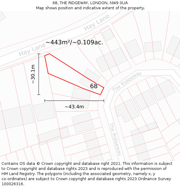 68, THE RIDGEWAY, LONDON, NW9 0UA: Plot and title map