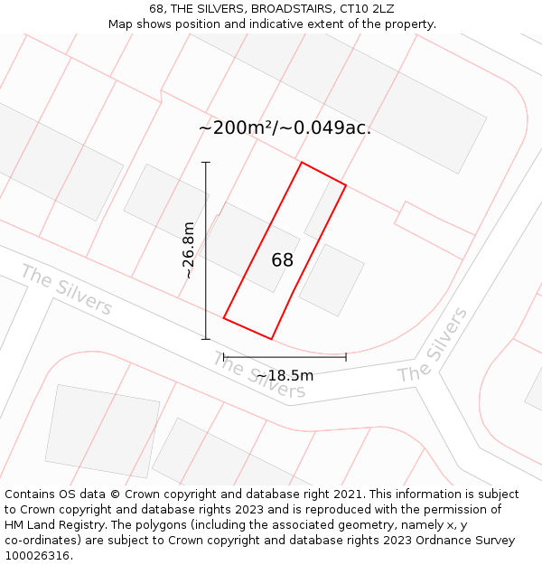 68, THE SILVERS, BROADSTAIRS, CT10 2LZ: Plot and title map
