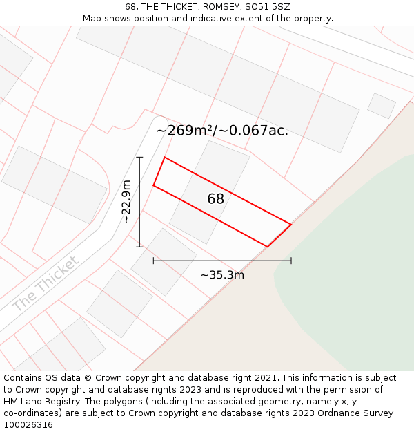 68, THE THICKET, ROMSEY, SO51 5SZ: Plot and title map