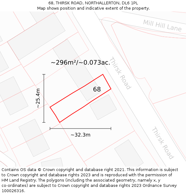 68, THIRSK ROAD, NORTHALLERTON, DL6 1PL: Plot and title map