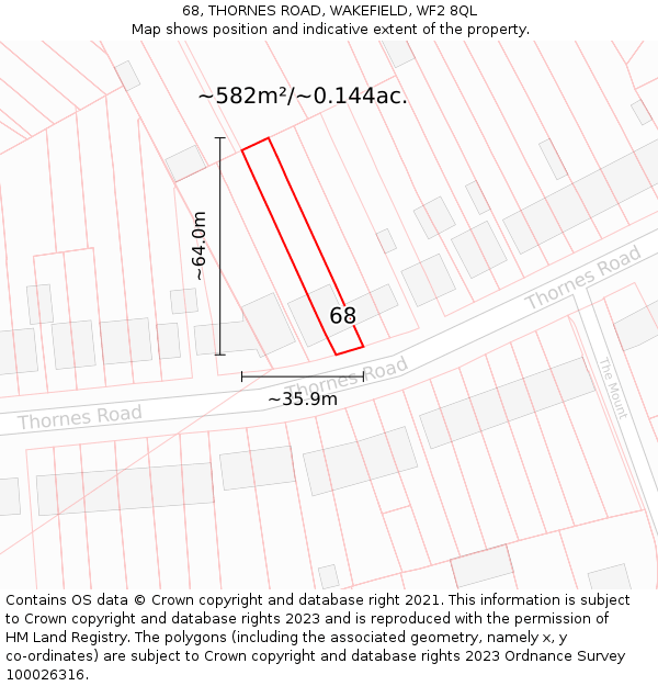 68, THORNES ROAD, WAKEFIELD, WF2 8QL: Plot and title map