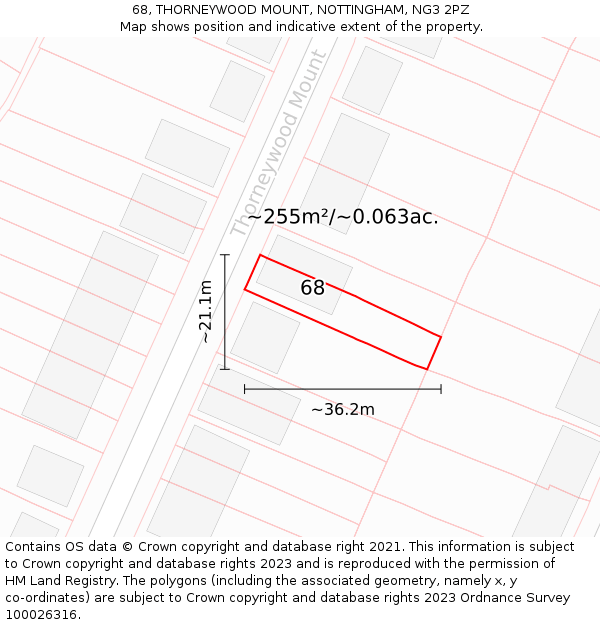 68, THORNEYWOOD MOUNT, NOTTINGHAM, NG3 2PZ: Plot and title map