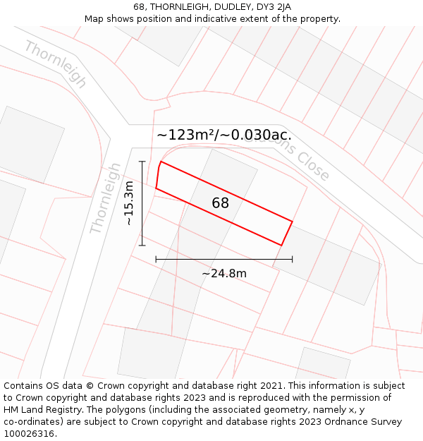 68, THORNLEIGH, DUDLEY, DY3 2JA: Plot and title map