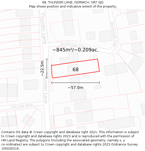 68, THUNDER LANE, NORWICH, NR7 0JQ: Plot and title map