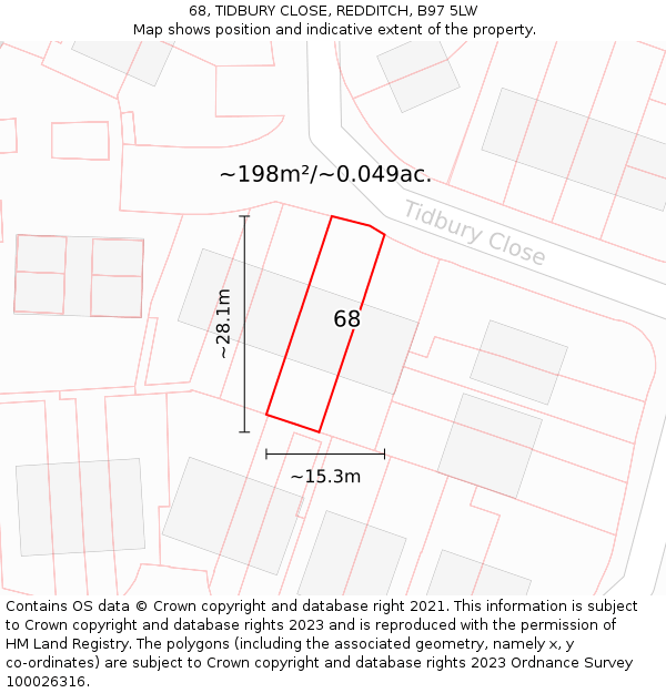 68, TIDBURY CLOSE, REDDITCH, B97 5LW: Plot and title map