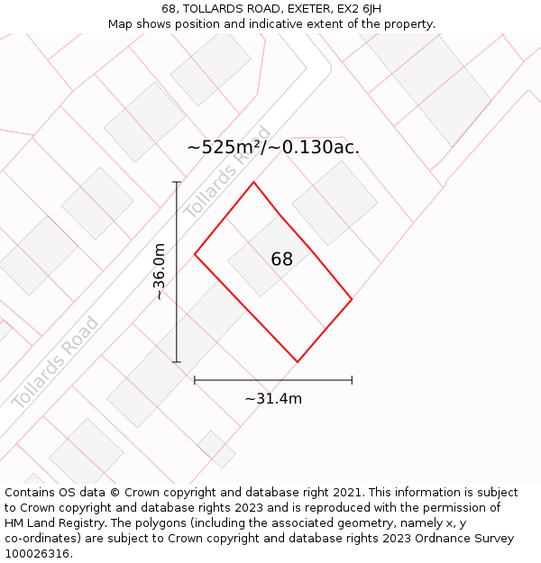 68, TOLLARDS ROAD, EXETER, EX2 6JH: Plot and title map