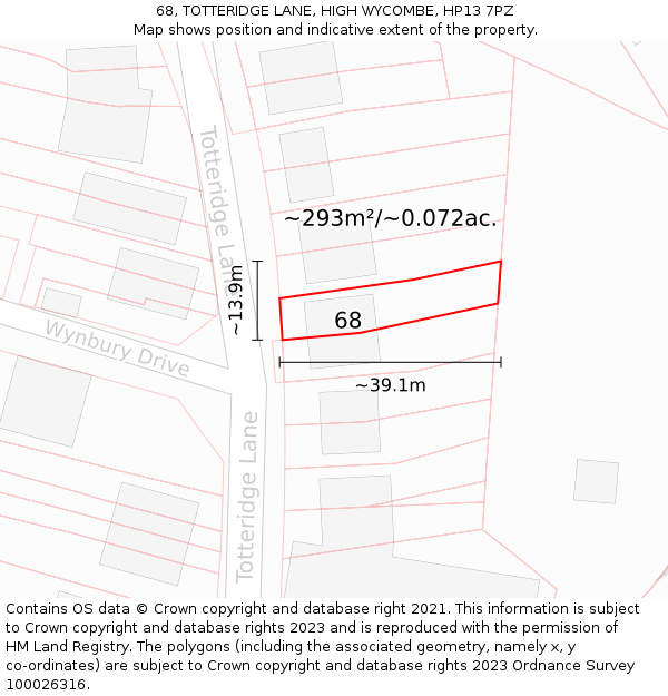 68, TOTTERIDGE LANE, HIGH WYCOMBE, HP13 7PZ: Plot and title map