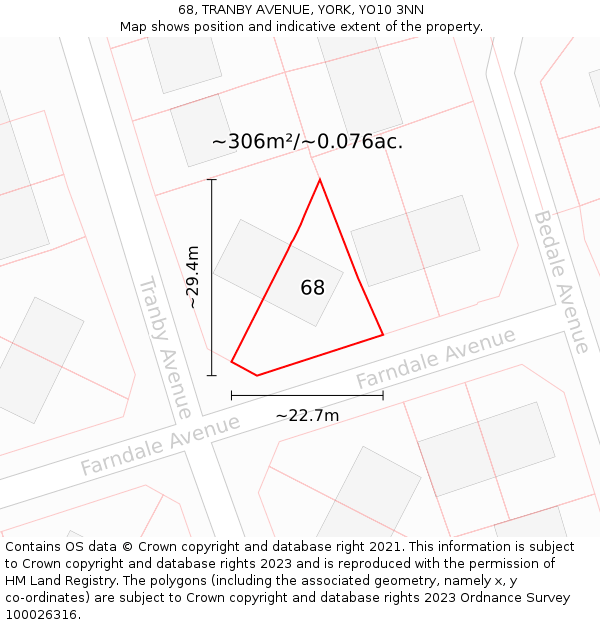 68, TRANBY AVENUE, YORK, YO10 3NN: Plot and title map