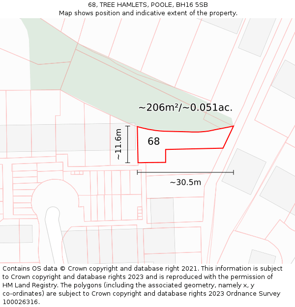 68, TREE HAMLETS, POOLE, BH16 5SB: Plot and title map