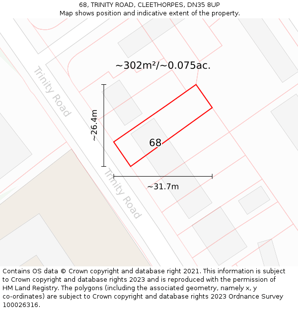 68, TRINITY ROAD, CLEETHORPES, DN35 8UP: Plot and title map