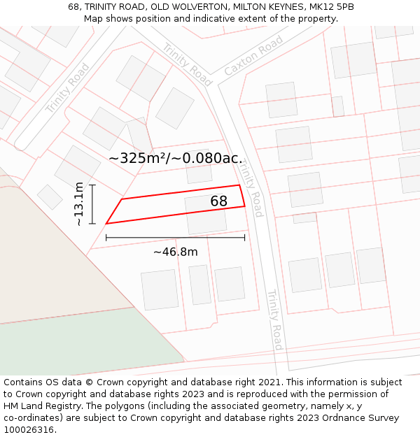 68, TRINITY ROAD, OLD WOLVERTON, MILTON KEYNES, MK12 5PB: Plot and title map