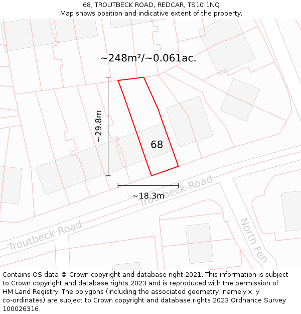 68, TROUTBECK ROAD, REDCAR, TS10 1NQ: Plot and title map