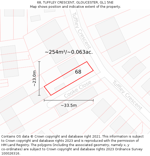 68, TUFFLEY CRESCENT, GLOUCESTER, GL1 5NE: Plot and title map