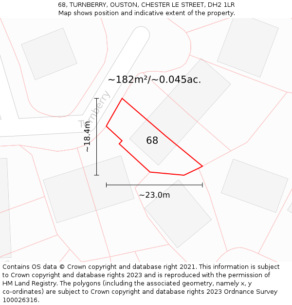 68, TURNBERRY, OUSTON, CHESTER LE STREET, DH2 1LR: Plot and title map