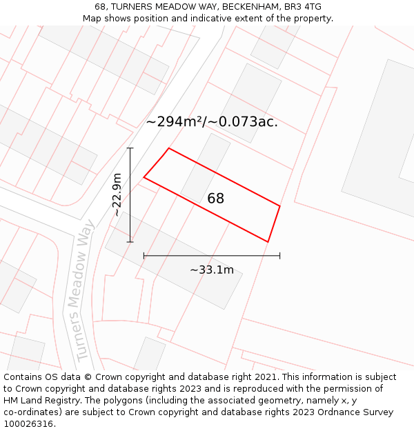 68, TURNERS MEADOW WAY, BECKENHAM, BR3 4TG: Plot and title map