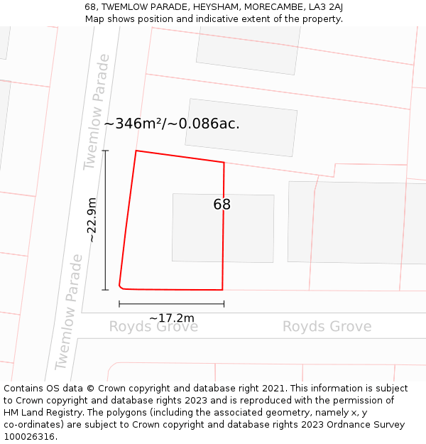 68, TWEMLOW PARADE, HEYSHAM, MORECAMBE, LA3 2AJ: Plot and title map