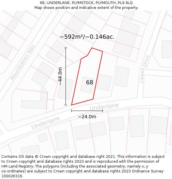 68, UNDERLANE, PLYMSTOCK, PLYMOUTH, PL9 9LQ: Plot and title map